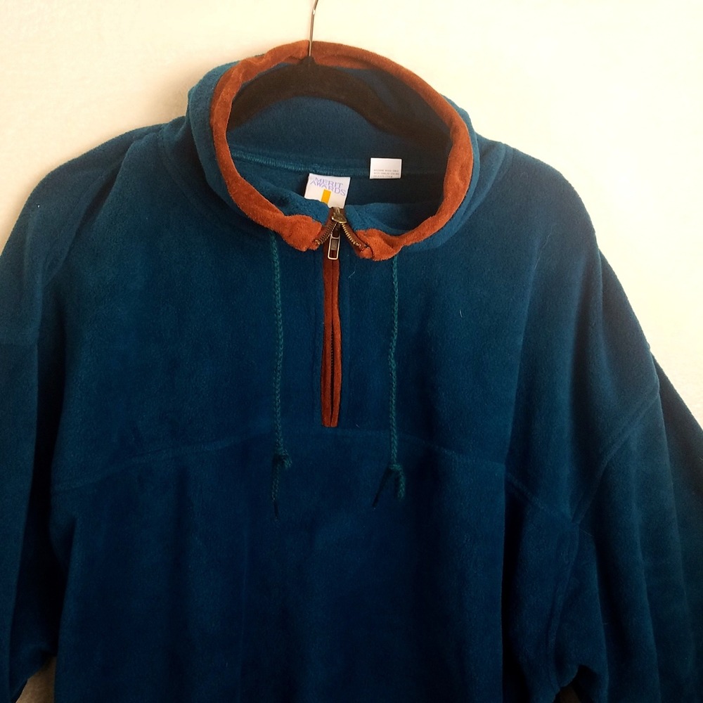 Merit Awards Teal‎ Fleece Quarter Zip Pullover Men's L Warm Casual Outdoors - Picture 3 of 7